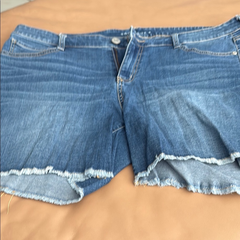 Blue Distressed Jean Shorts with Frayed Hem